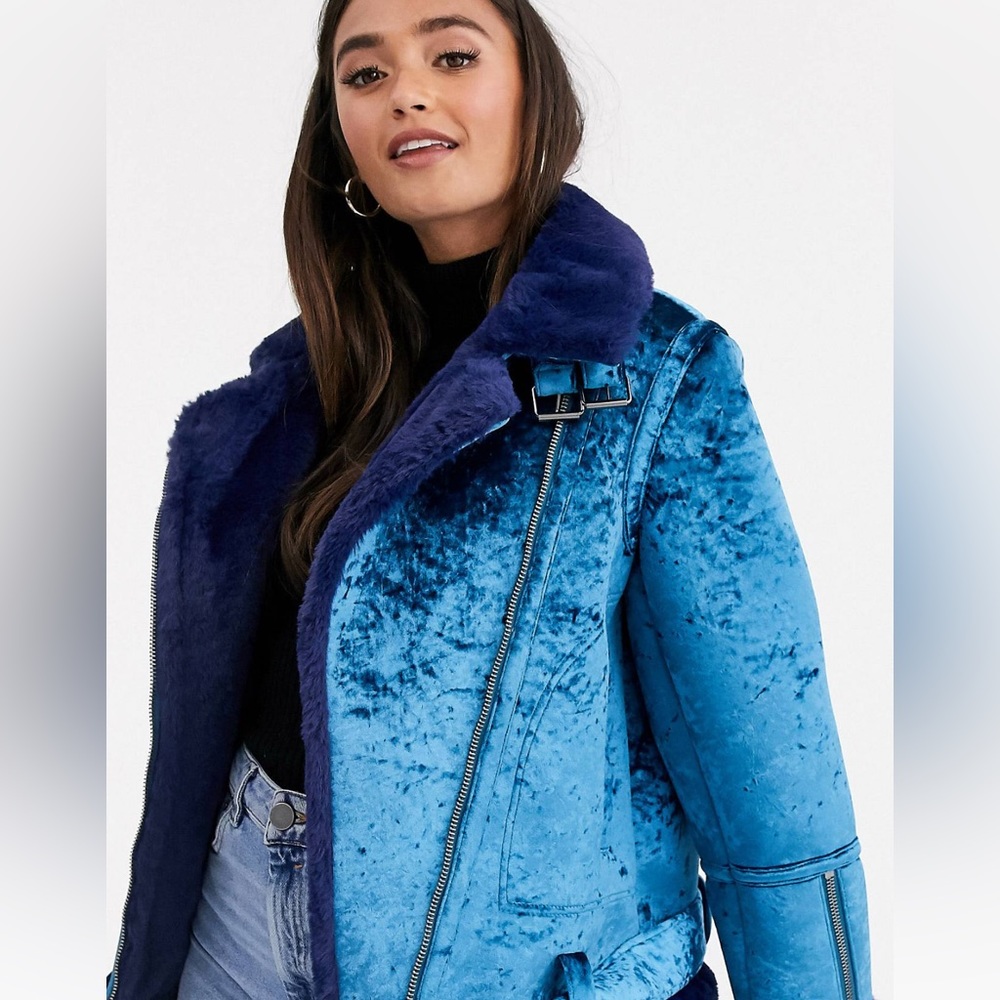 ASOS design velvet biker in blue